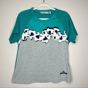 Adidas‎ Stella McCartney climalite teal gray mesh active floral shirt